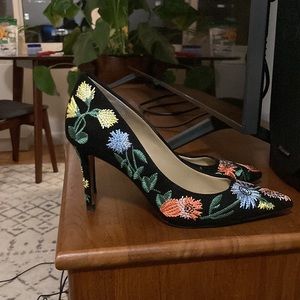 Embroidered floral black heels